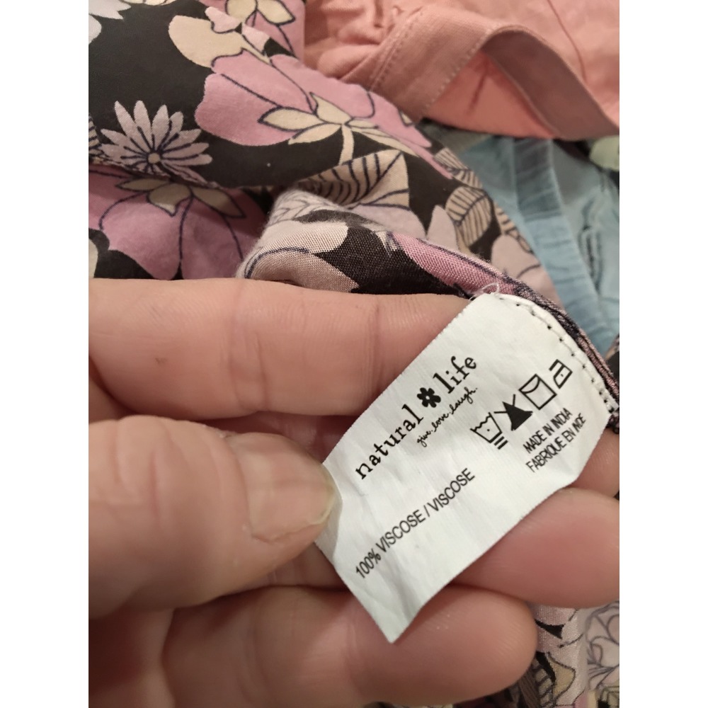 Natural Life Maxi Dress Floral Print Pink Black V Neck Smocked Waist XL - Picture 8 of 8